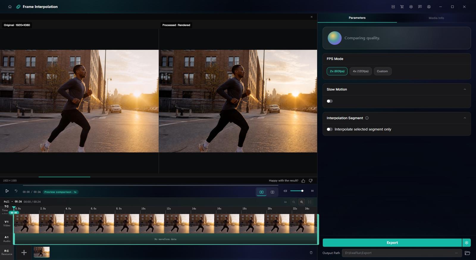 Current frame-interpolation workspace with an official demo still — not a claimed smooth result