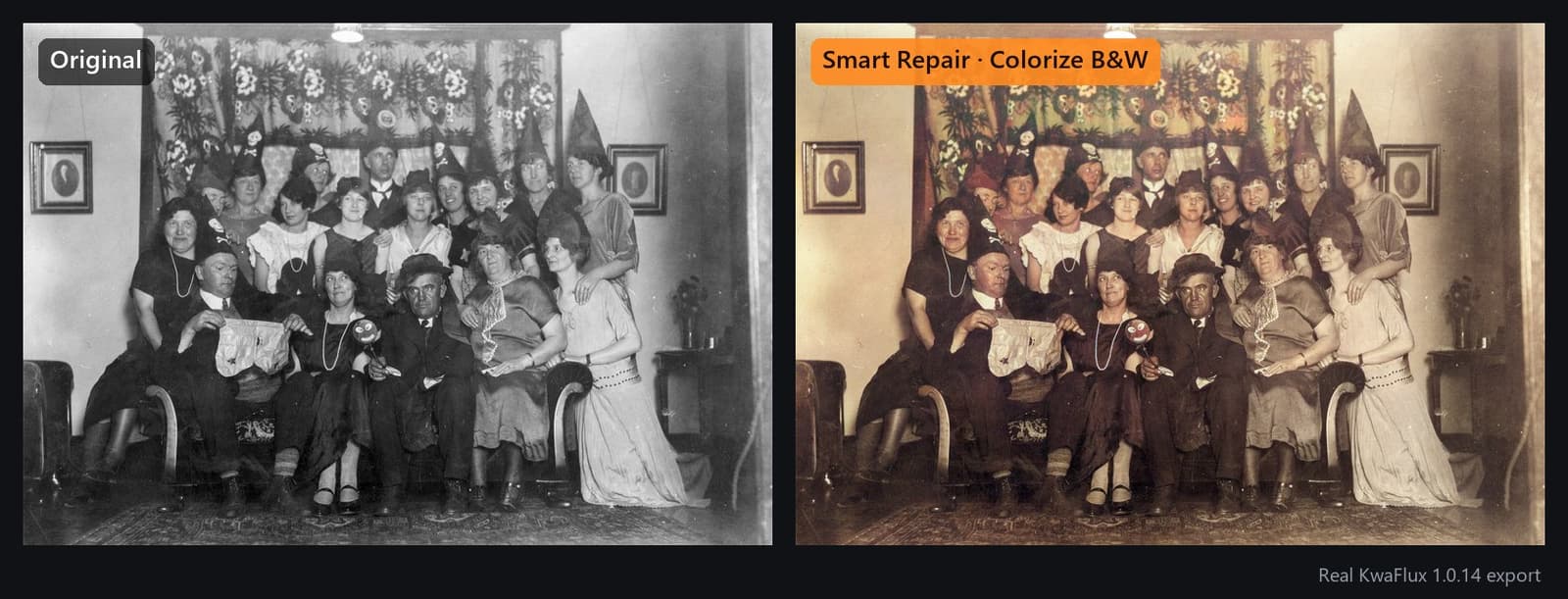 The same 1920s party after Smart Repair and colorization