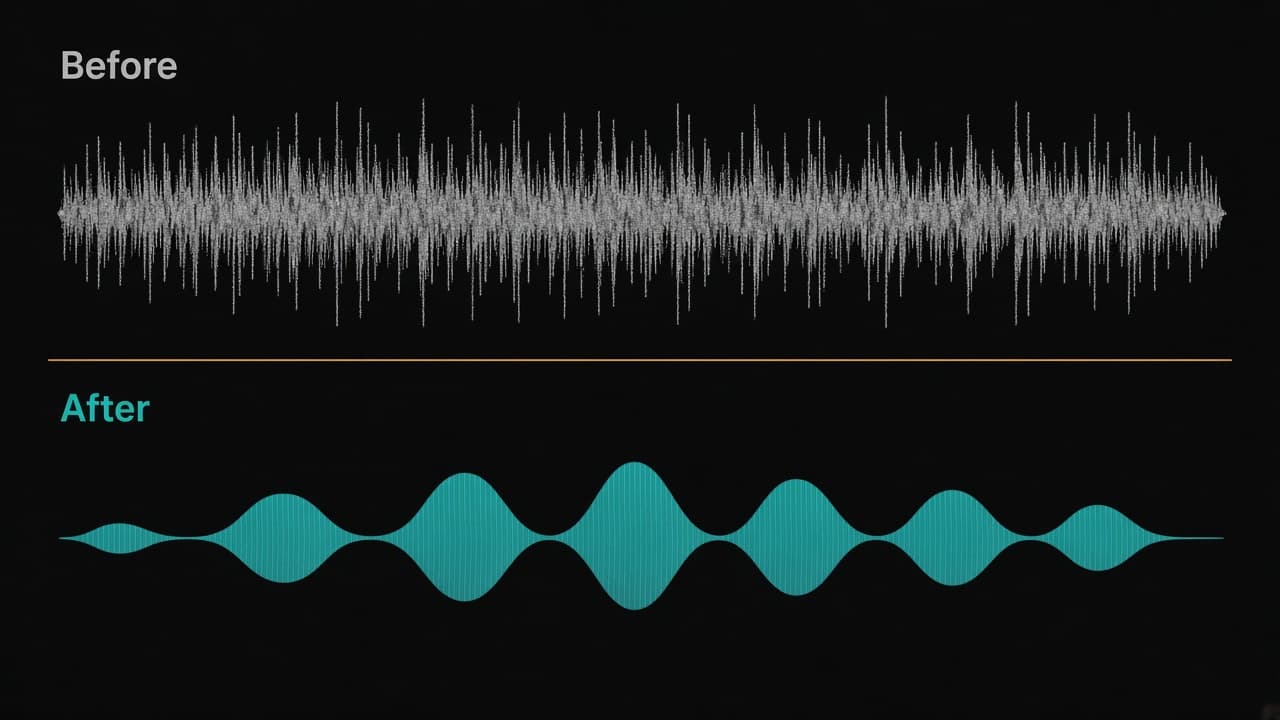 Diagram:waveform of ep12.wav before and after Audio Denoise and Voice Enhancement